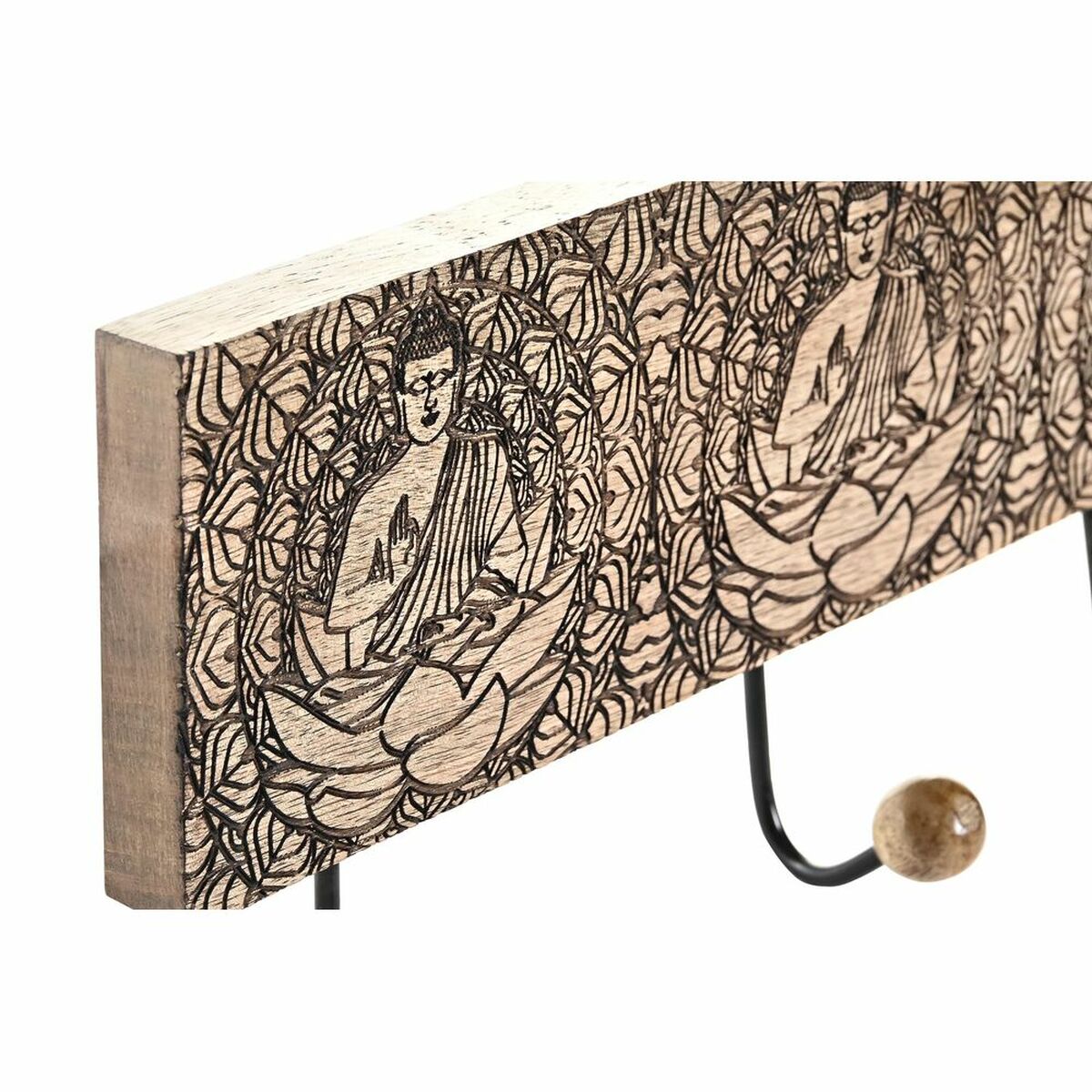 Wall mounted coat hanger DKD Home Decor Metal Mango wood Natural Buddha Oriental 38 x 6 x 18 cm-1