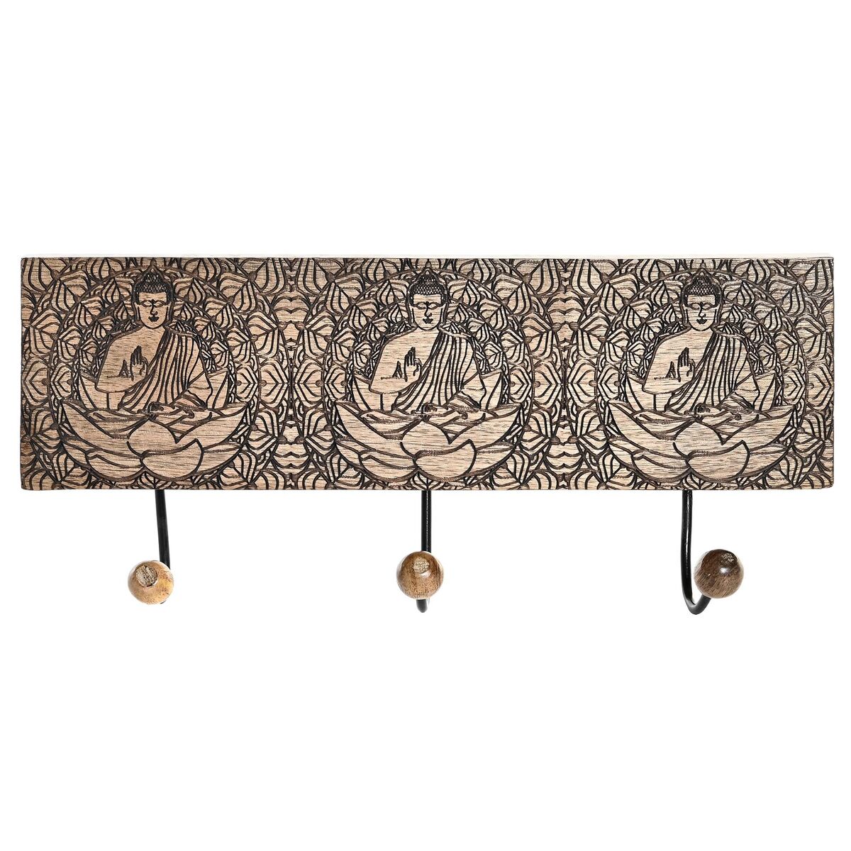 Wall mounted coat hanger DKD Home Decor Metal Mango wood Natural Buddha Oriental 38 x 6 x 18 cm-0
