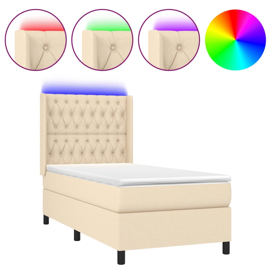 Boxspring met matras en LED stof crèmekleurig 100x200 cm