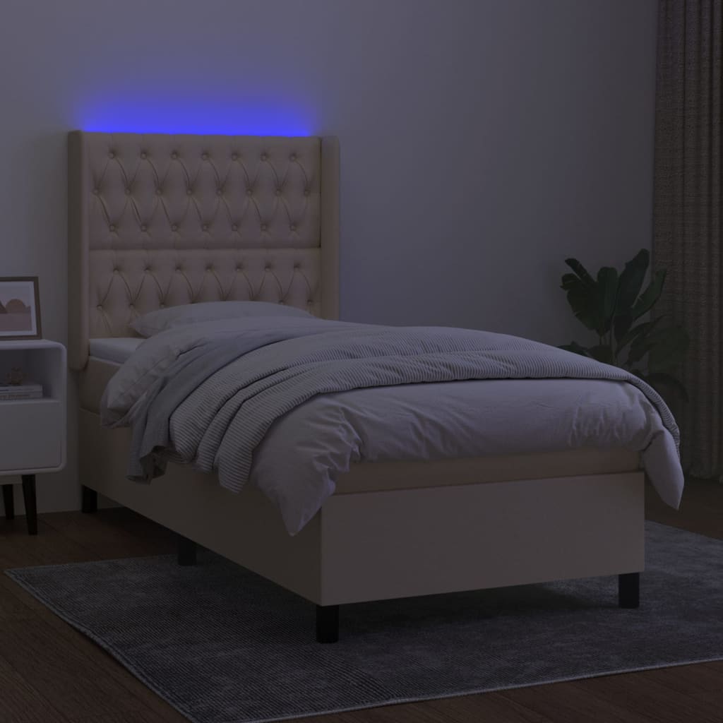 Boxspring met matras en LED stof crèmekleurig 100x200 cm
