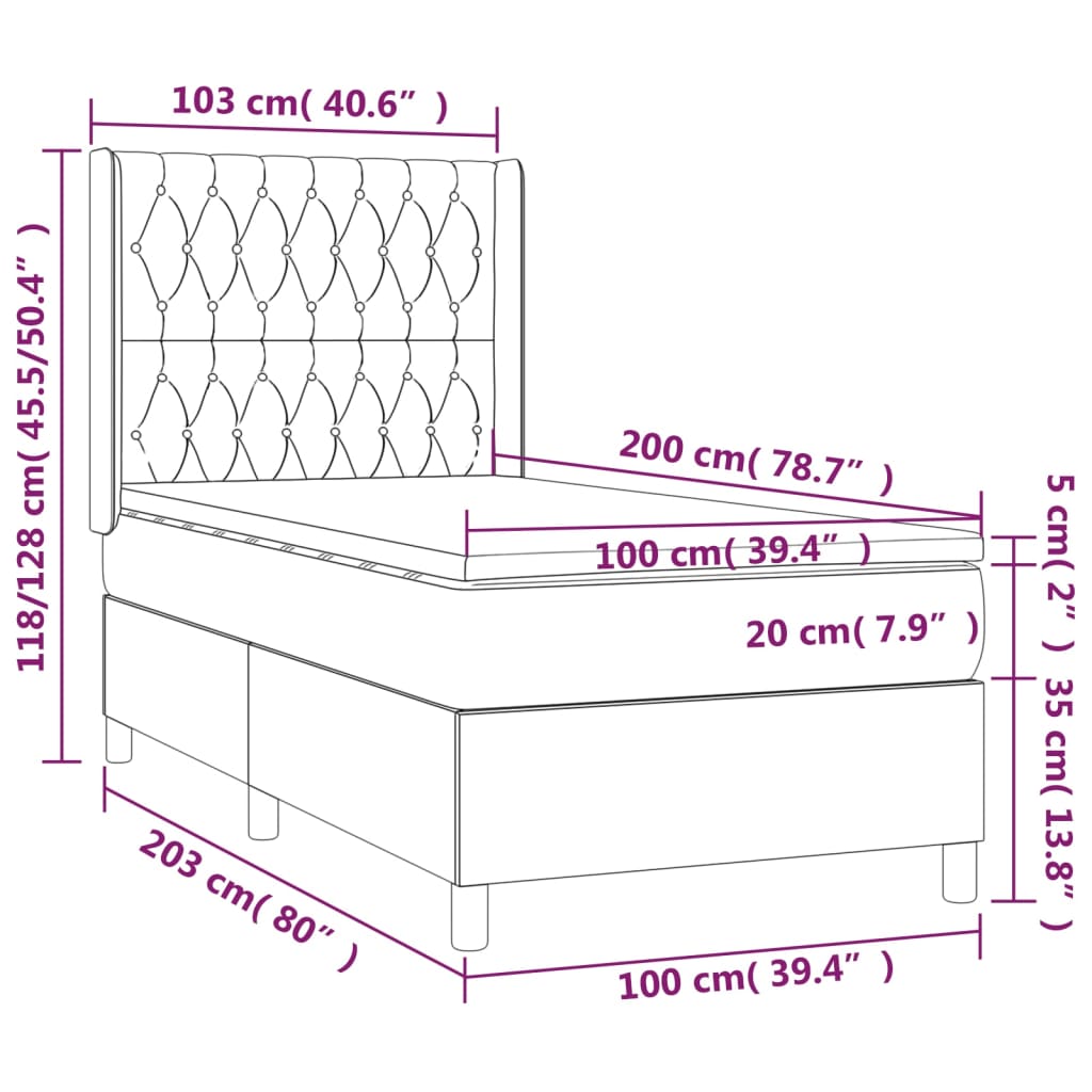 Boxspring met matras en LED stof crèmekleurig 100x200 cm