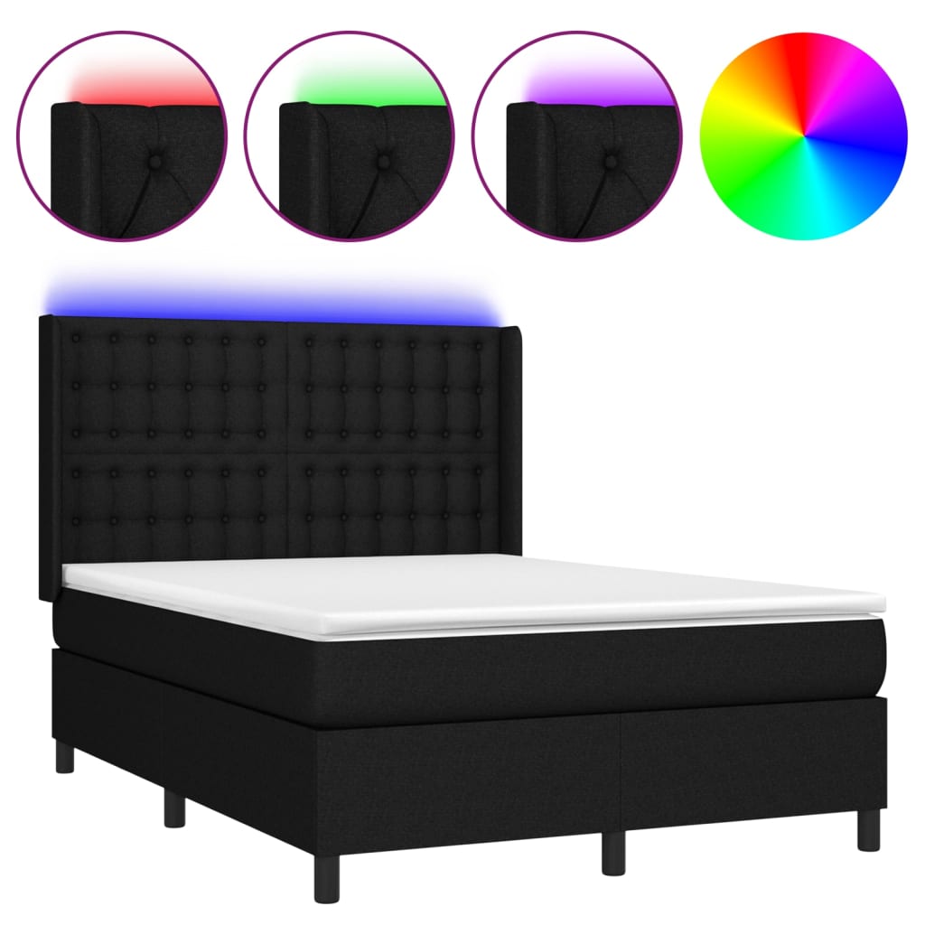 Boxspring met matras en LED stof zwart 140x200 cm