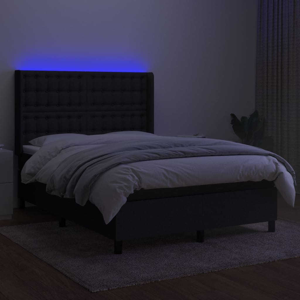 Boxspring met matras en LED stof zwart 140x200 cm
