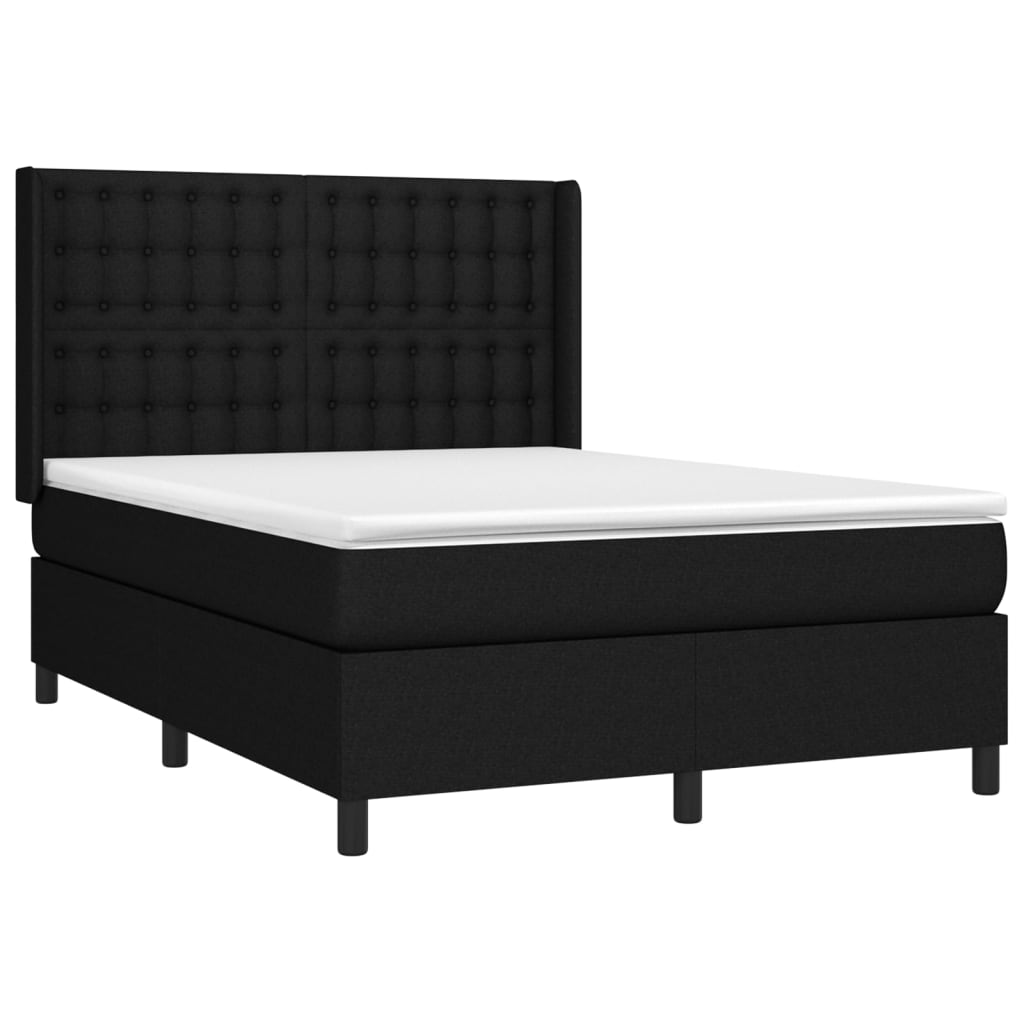 Boxspring met matras en LED stof zwart 140x200 cm