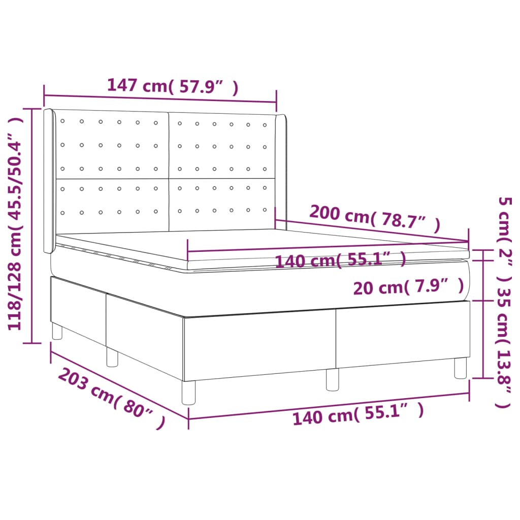 Boxspring met matras en LED stof zwart 140x200 cm