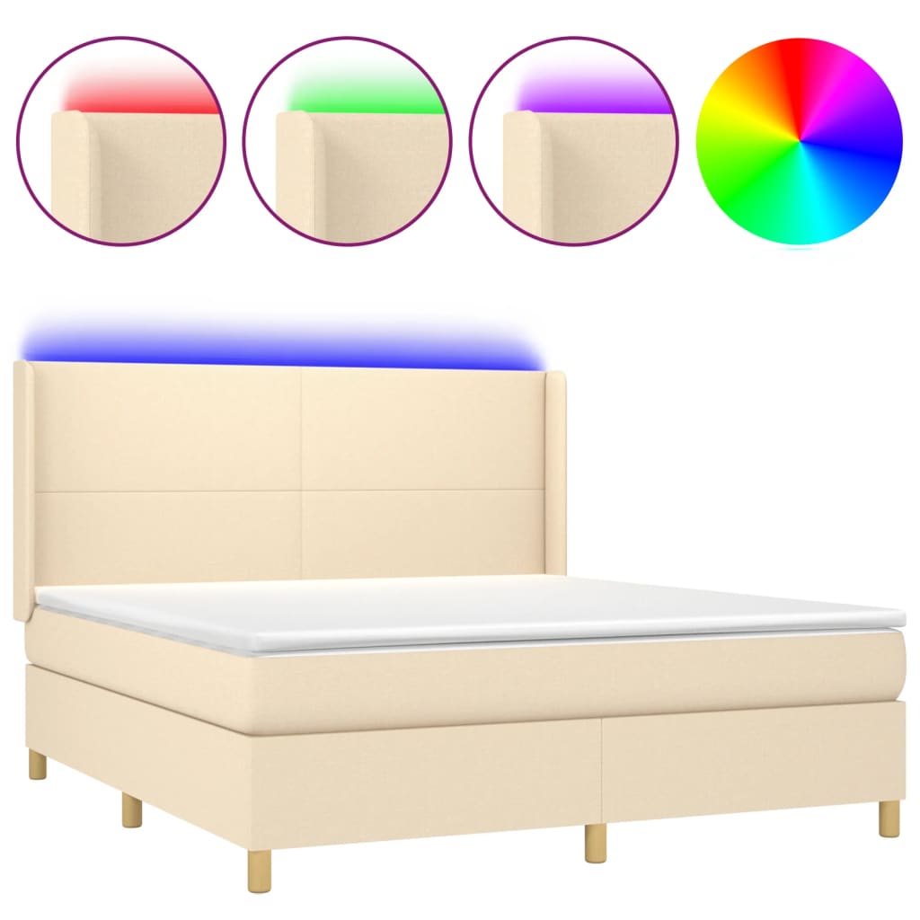 Boxspring met matras en LED stof crèmekleurig 160x200 cm