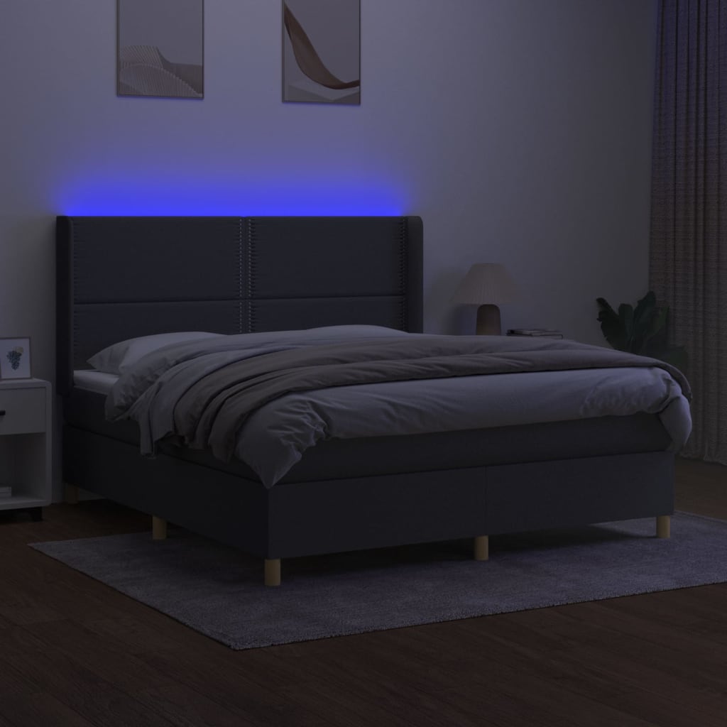 Boxspring met matras en LED stof donkergrijs 160x200 cm
