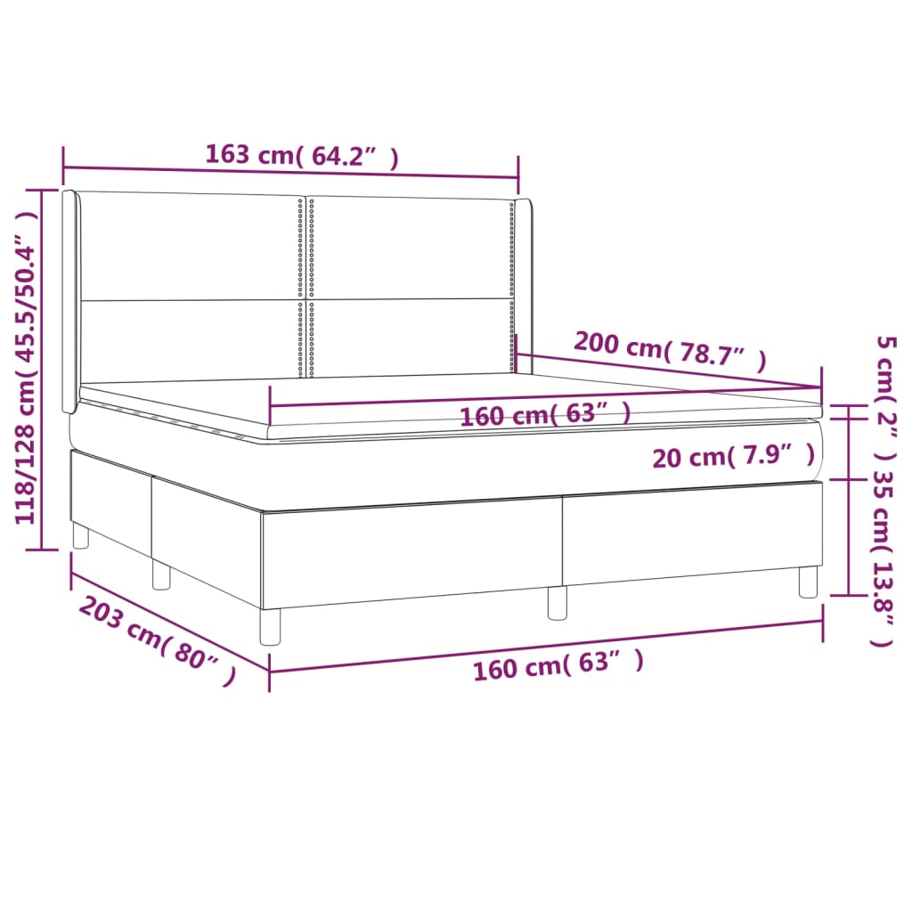 Boxspring met matras en LED stof donkergrijs 160x200 cm