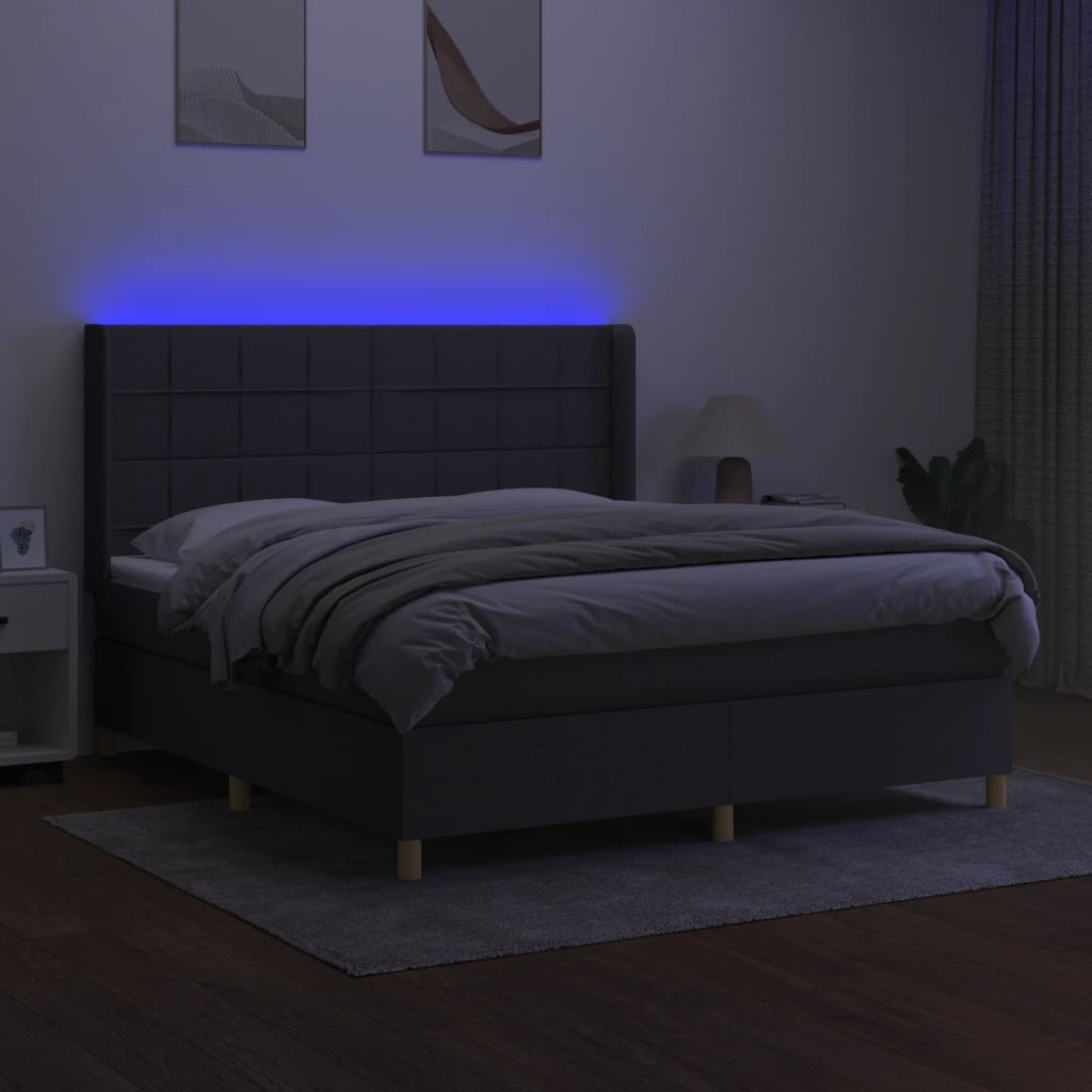 Boxspring met matras en LED stof donkergrijs 160x200 cm