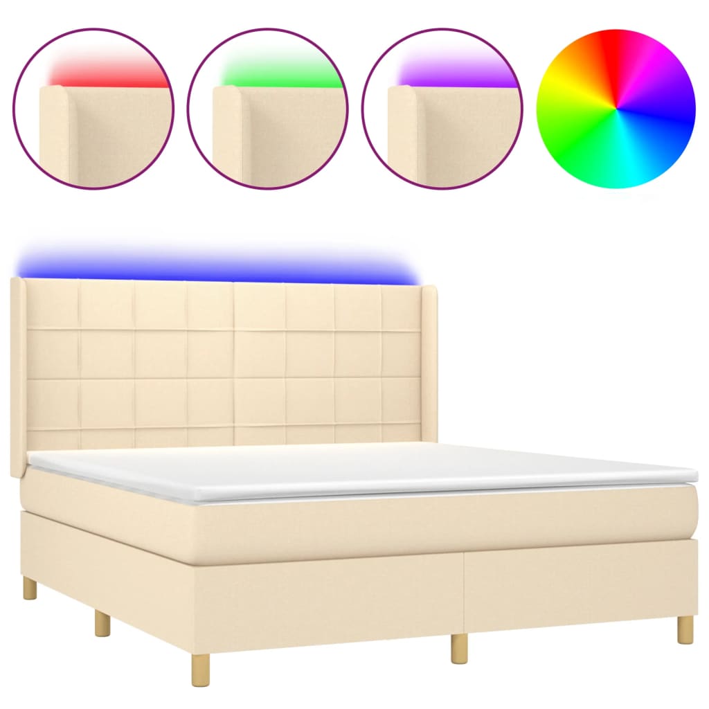 Boxspring met matras en LED stof crèmekleurig 160x200 cm