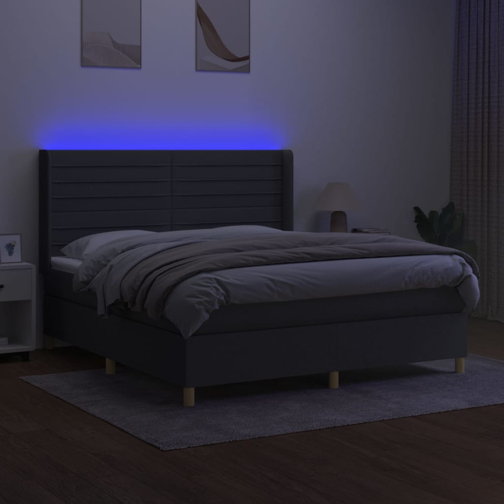 Boxspring met matras en LED stof donkergrijs 180x200 cm