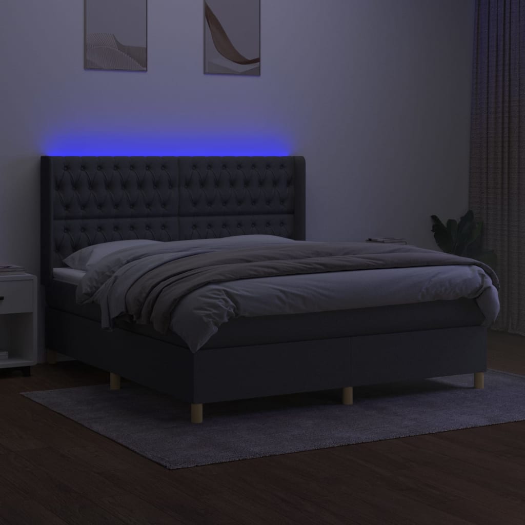 Boxspring met matras en LED stof donkergrijs 160x200 cm