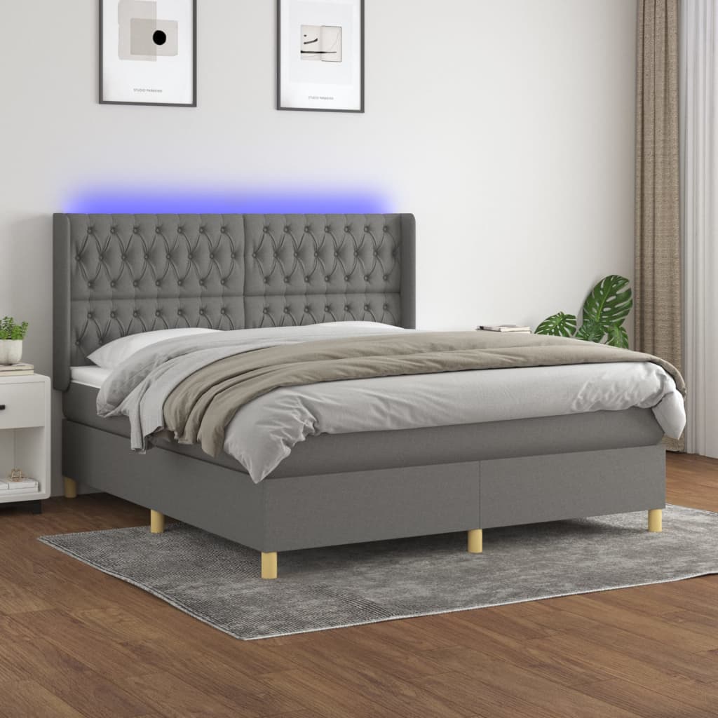 Boxspring met matras en LED stof donkergrijs 160x200 cm
