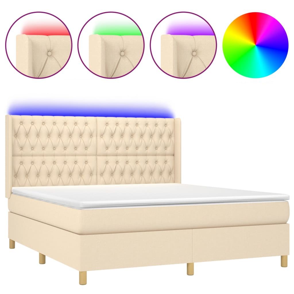 Boxspring met matras en LED stof crèmekleurig 160x200 cm