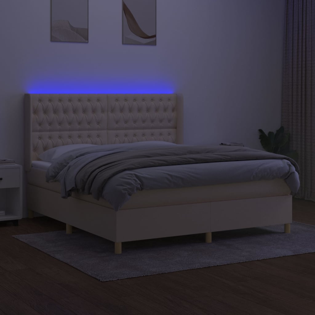 Boxspring met matras en LED stof crèmekleurig 160x200 cm