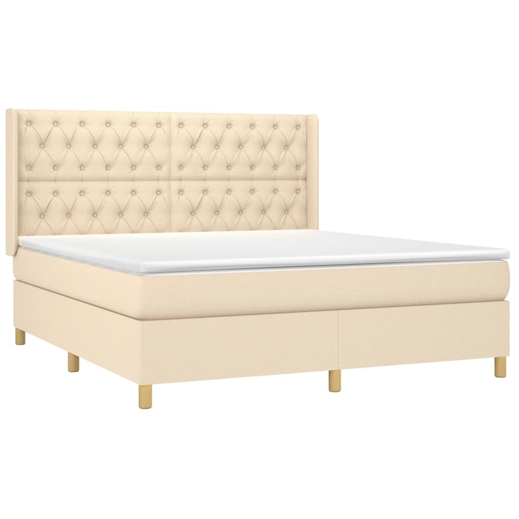 Boxspring met matras en LED stof crèmekleurig 160x200 cm