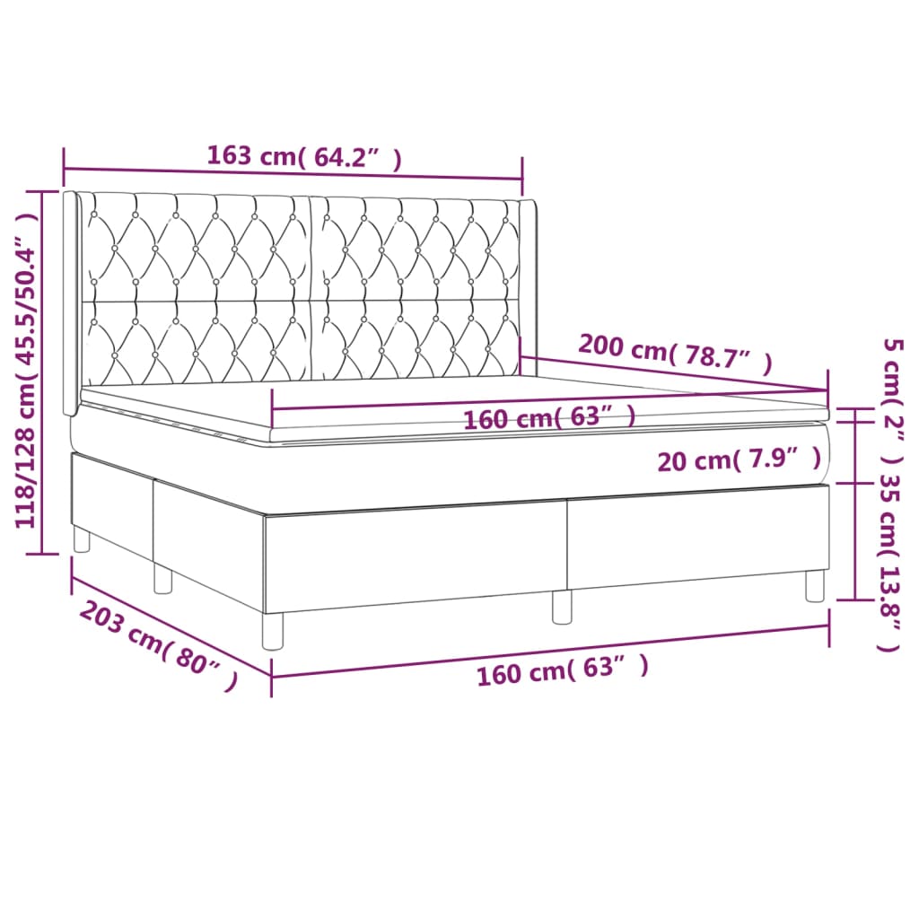 Boxspring met matras en LED stof crèmekleurig 160x200 cm