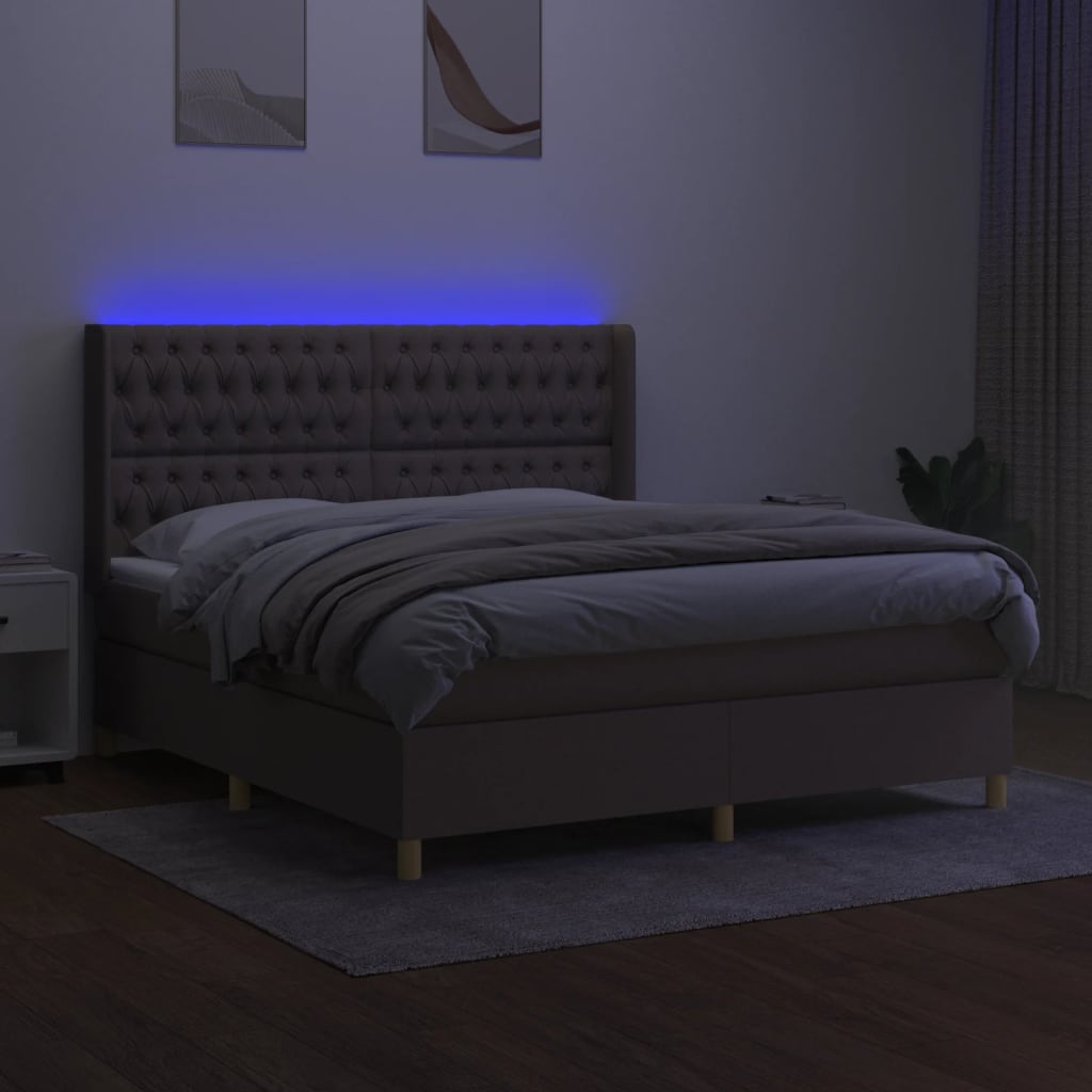 Boxspring met matras en LED stof taupe 180x200 cm