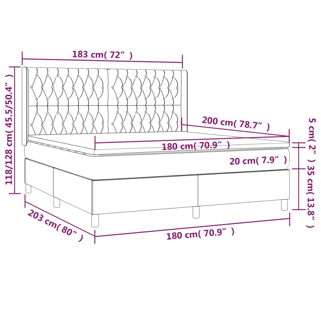 Boxspring met matras en LED stof taupe 180x200 cm