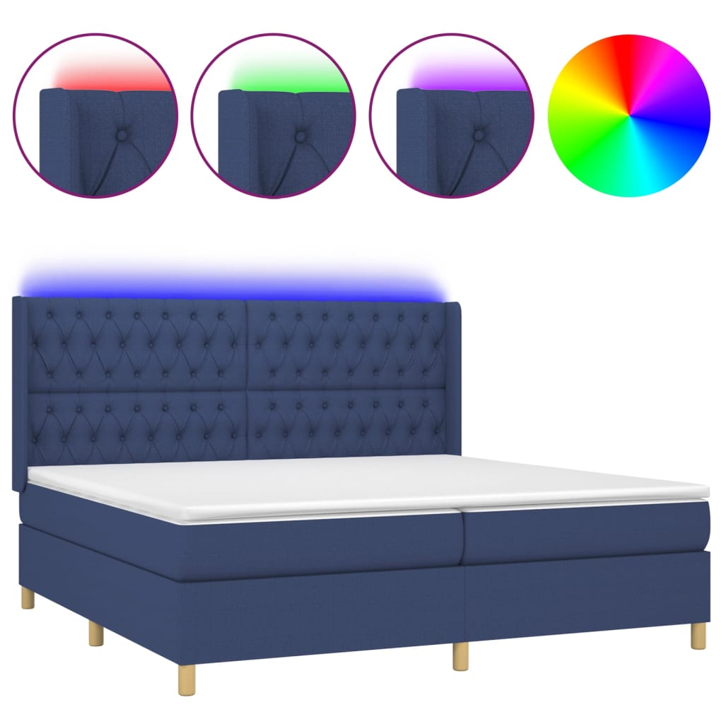 Boxspring met matras en LED stof blauw 200x200 cm
