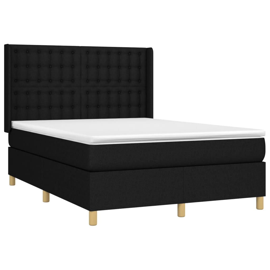 Boxspring met matras en LED stof zwart 140x190 cm