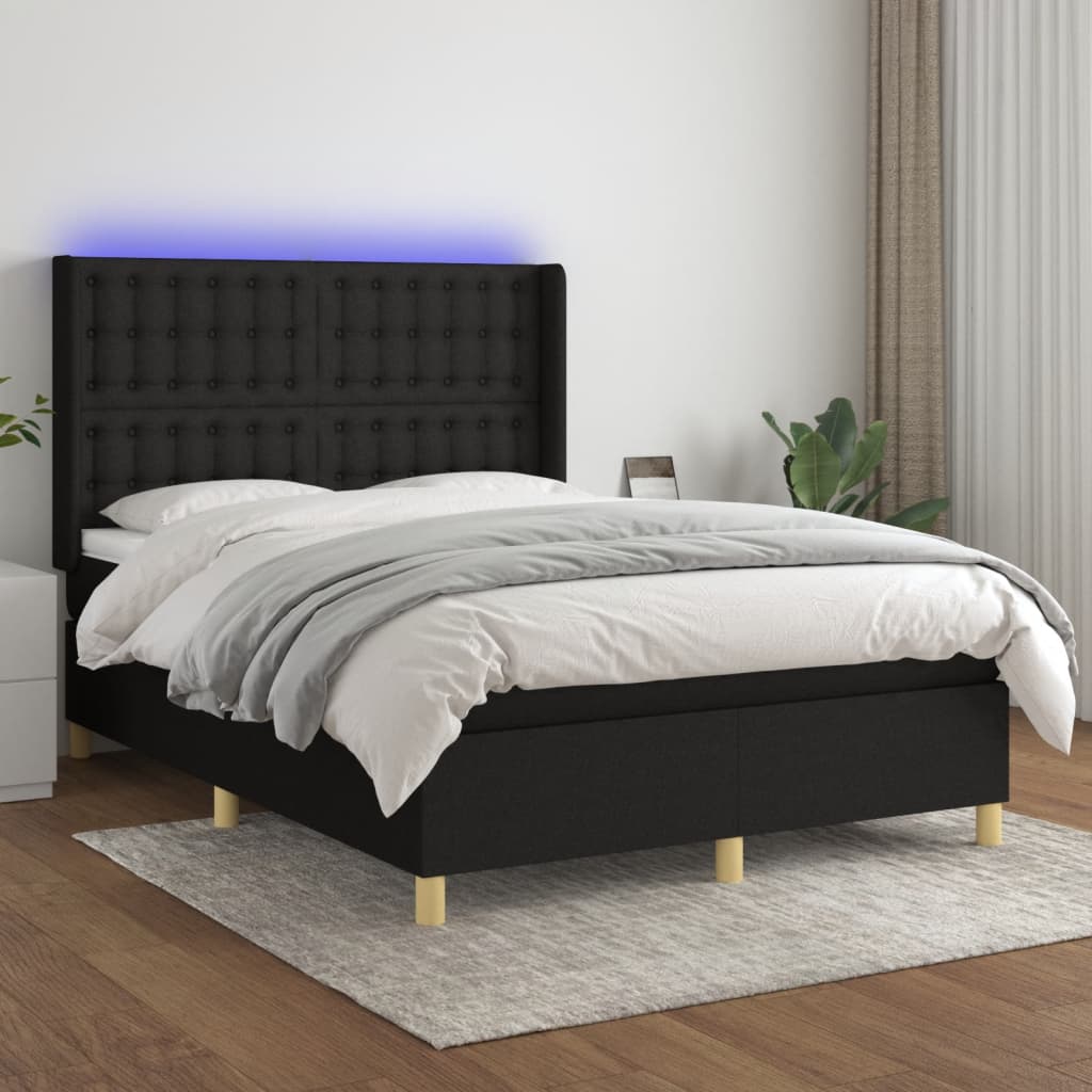 Boxspring met matras en LED stof zwart 140x190 cm