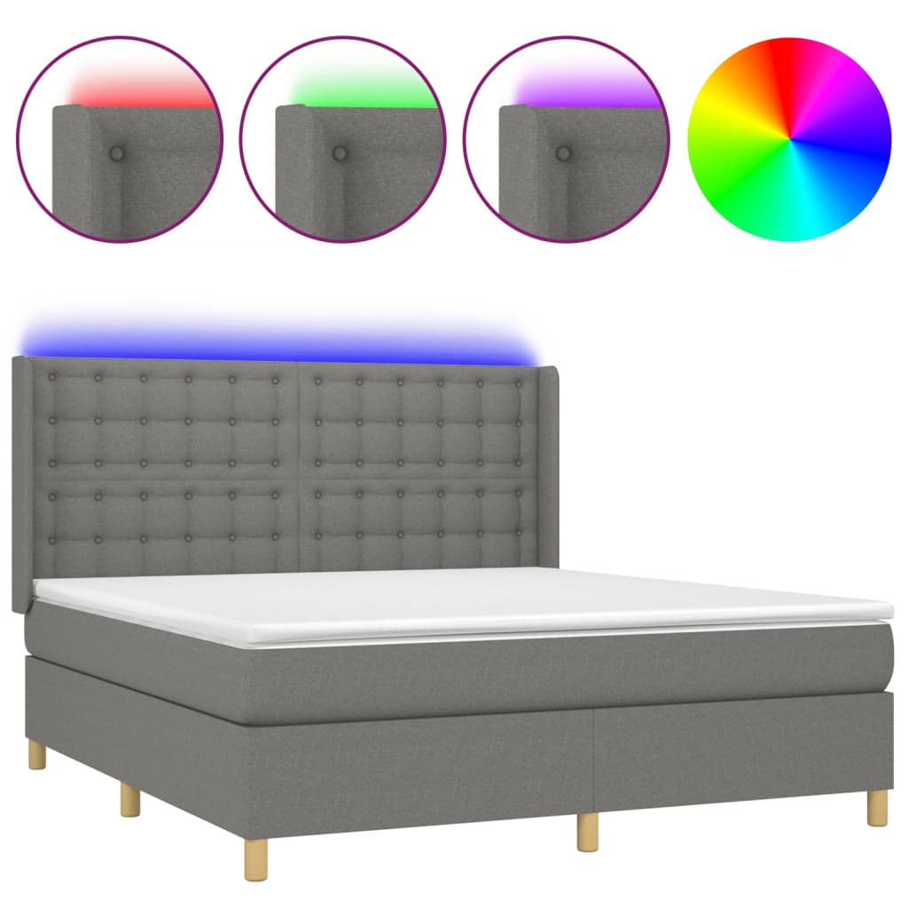 Boxspring met matras en LED stof donkergrijs 160x200 cm