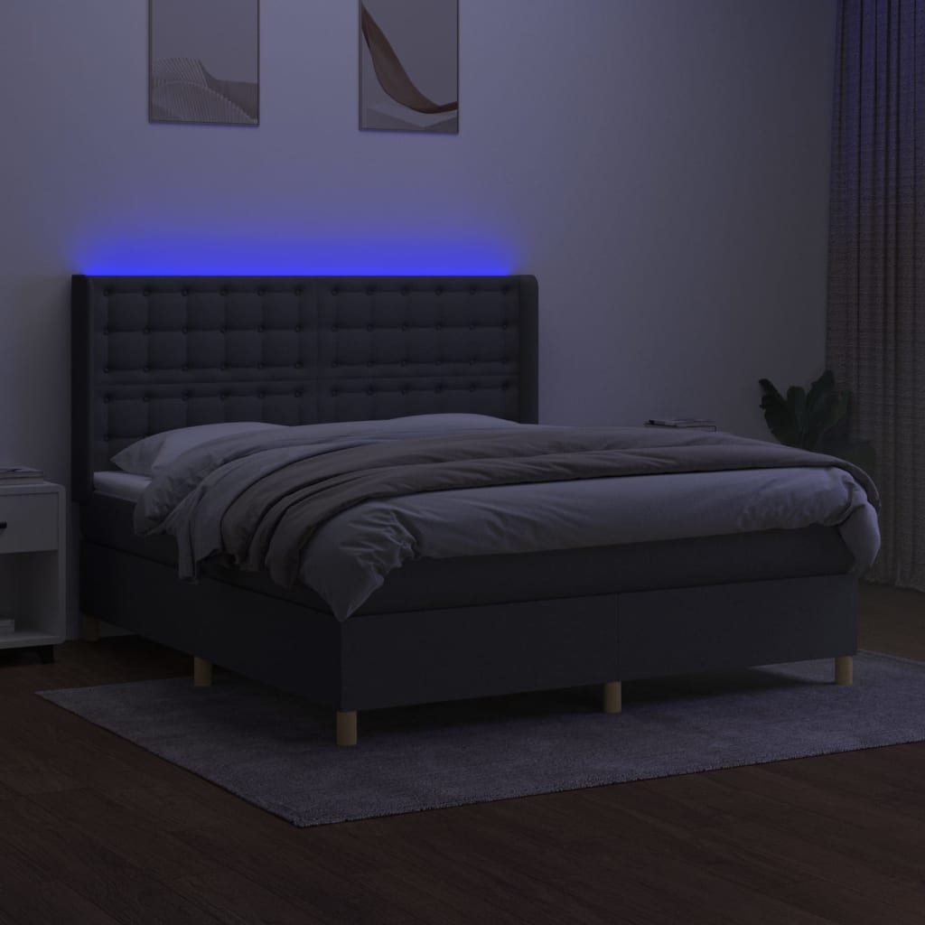 Boxspring met matras en LED stof donkergrijs 160x200 cm