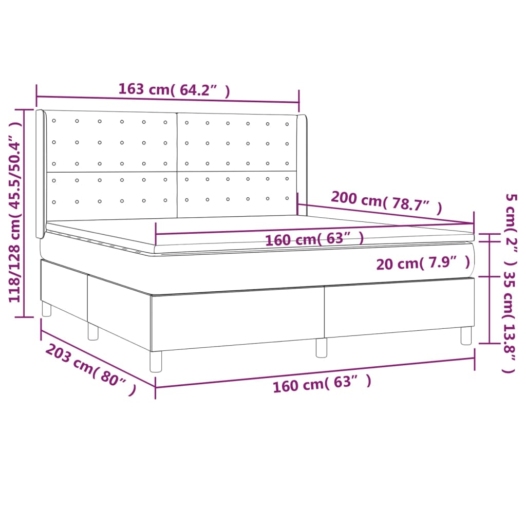 Boxspring met matras en LED stof donkergrijs 160x200 cm
