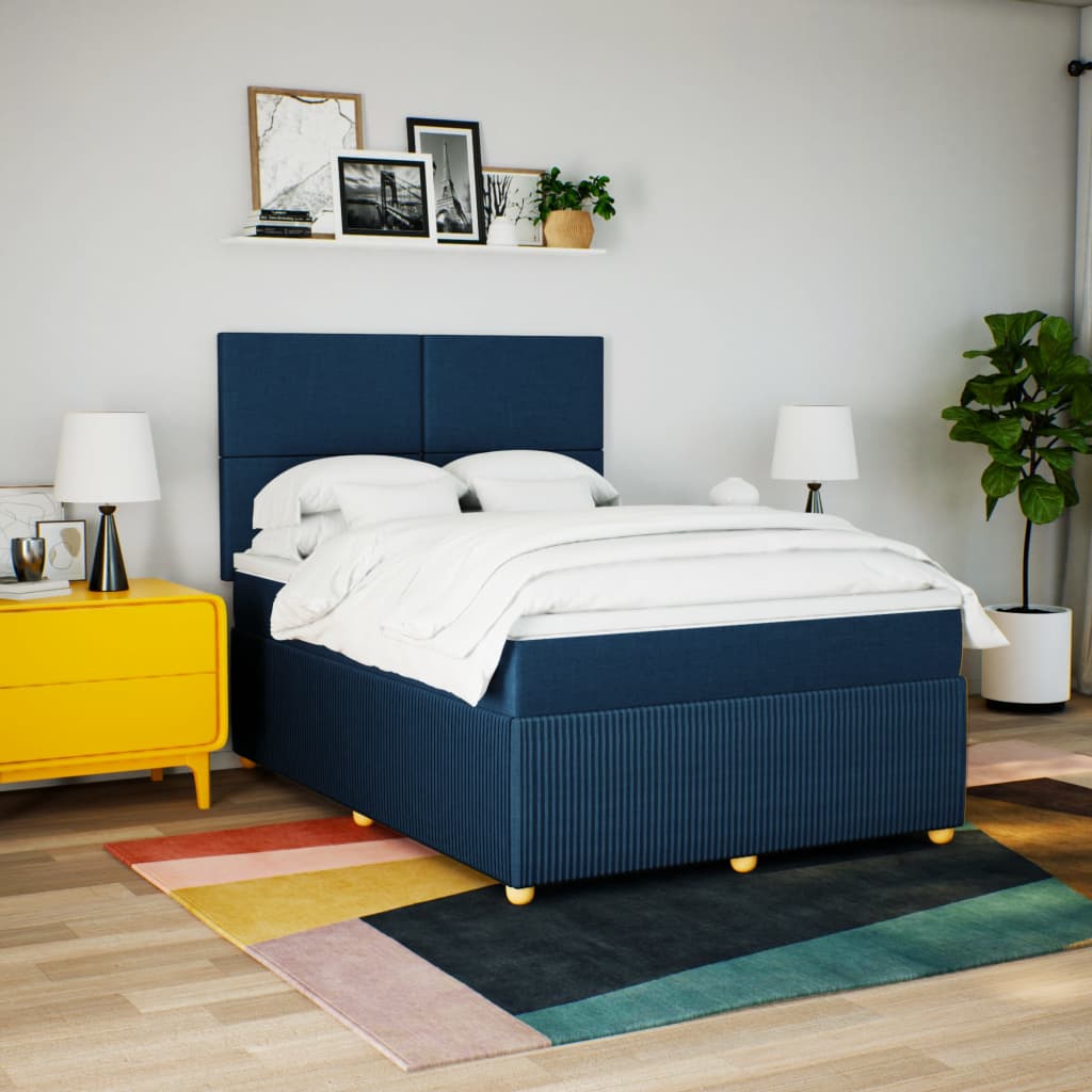 Boxspring met matras stof blauw 140x190 cm