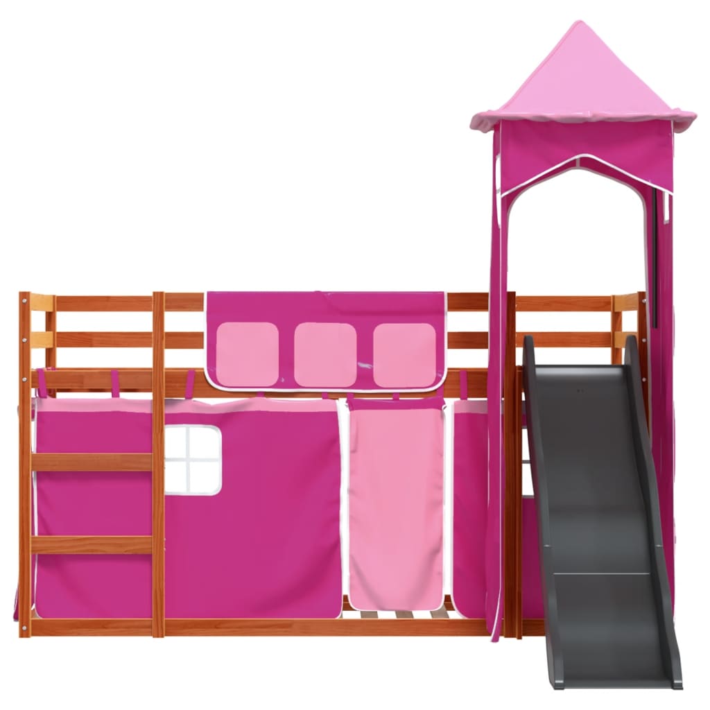 Stapelbed met glijbaan en gordijnen roze 90x200 cm