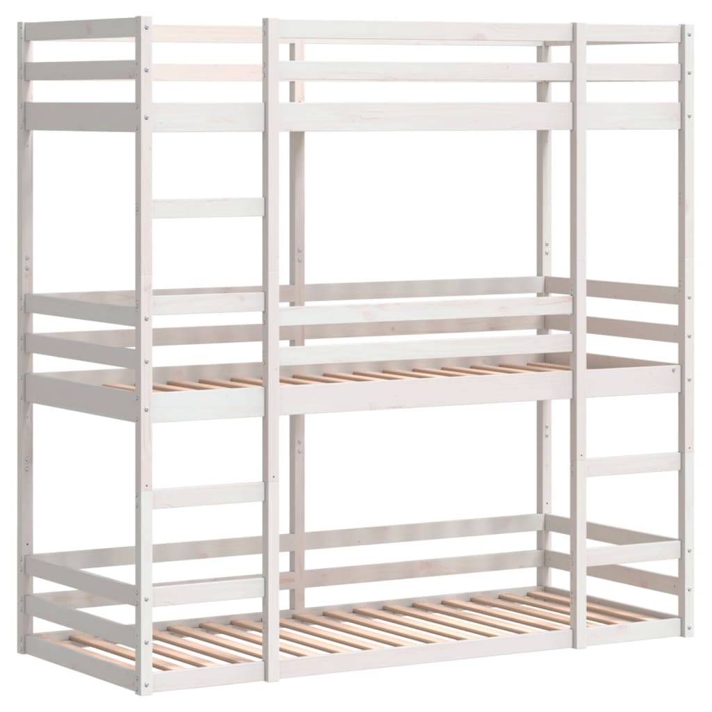 Stapelbed 3-persoons massief grenenhout wit 90x190 cm