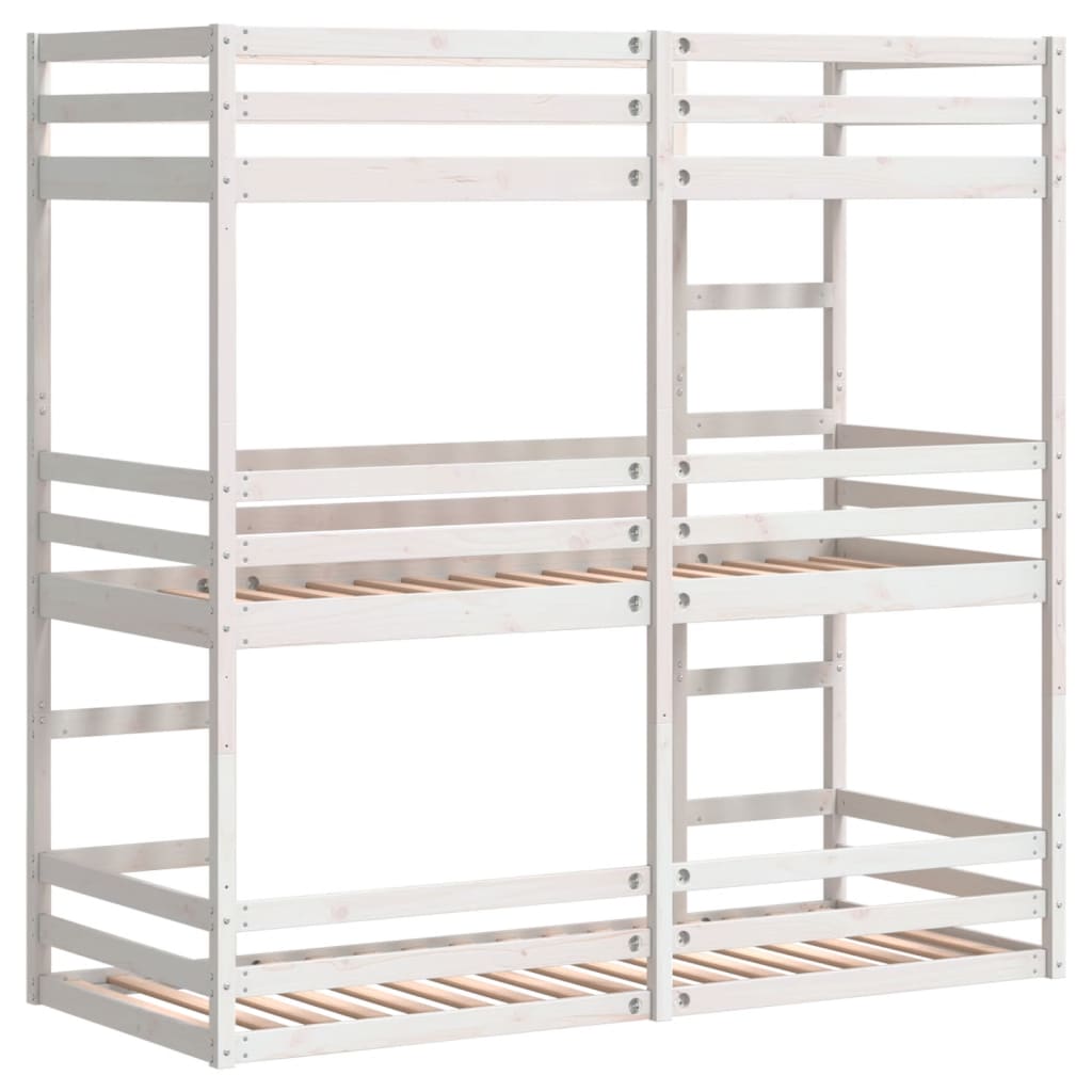 Stapelbed 3-persoons massief grenenhout wit 90x190 cm