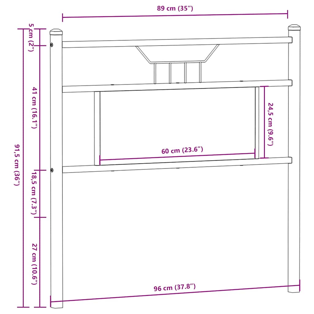 Hoofdbord 90 cm bewerkt hout en staal gerookt eikenkleurig