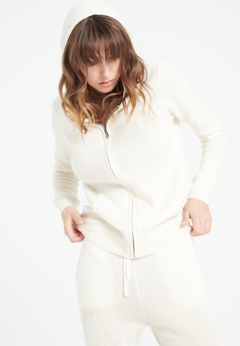 Sweat à capuche cachemire écru femme - LILLY 8-2