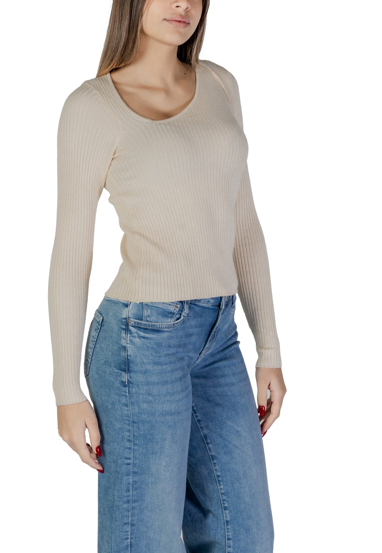 Jersey Vila Clothes vinelly l/s neck detail knit top/pb Cream - Foto 3