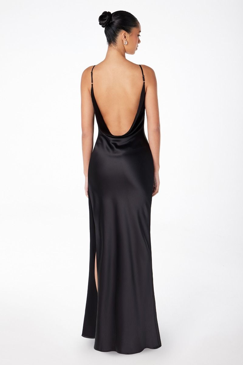 Mermaid dress with spaghetti straps, U-shaped back, leg opening-1