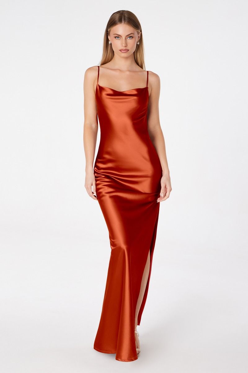 Mermaid dress with spaghetti straps, U-shaped back, leg opening-7