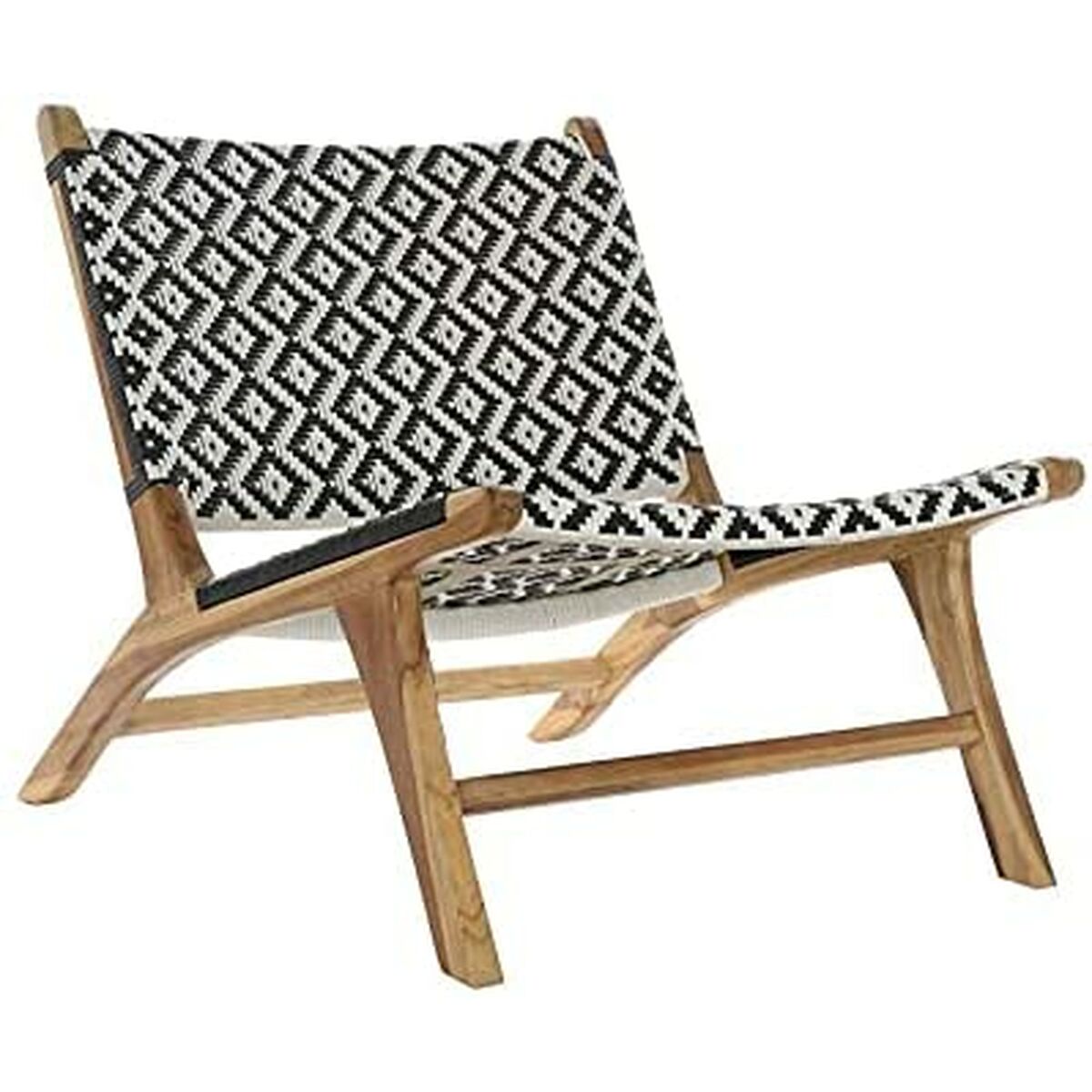Armchair DKD Home Decor Natural Teak Black White PVC (65 x 80 x 68 cm)-1