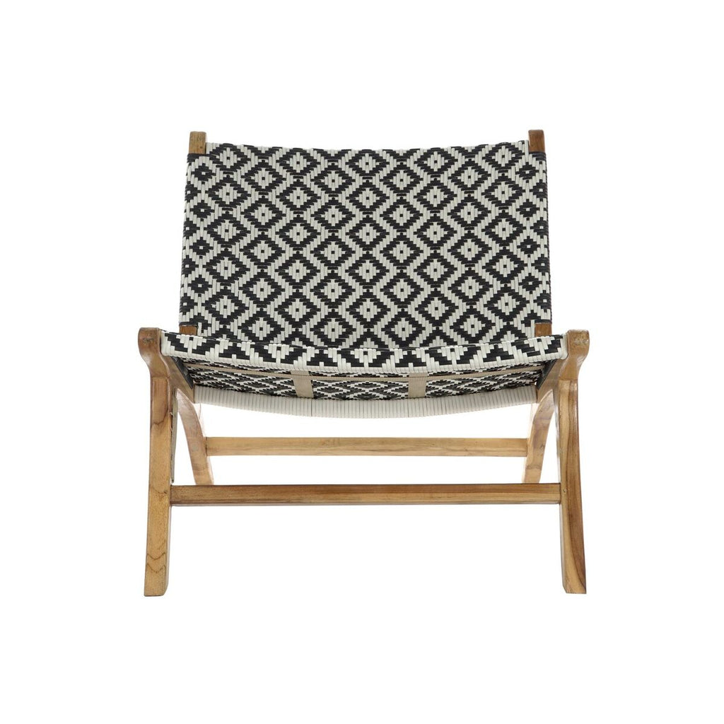 Armchair DKD Home Decor Natural Teak Black White PVC (65 x 80 x 68 cm)-3