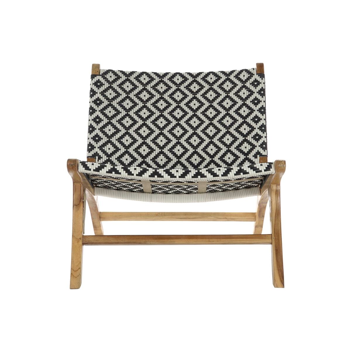 Armchair DKD Home Decor Natural Teak Black White PVC (65 x 80 x 68 cm)-3