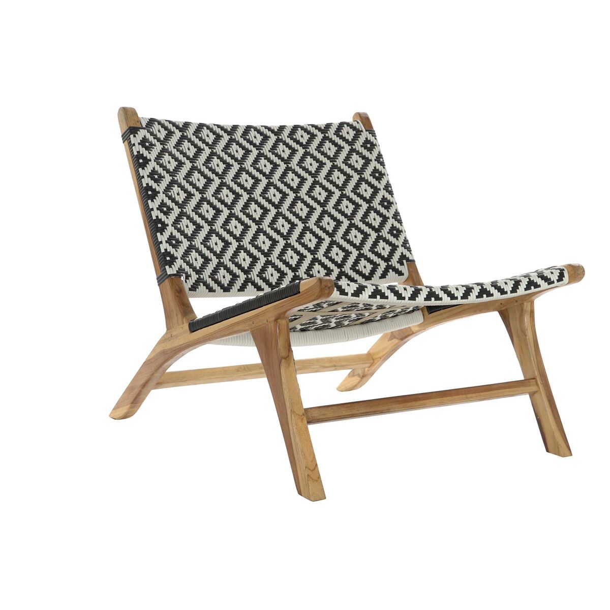 Armchair DKD Home Decor Natural Teak Black White PVC (65 x 80 x 68 cm)-0