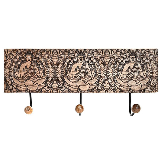 Wall mounted coat hanger DKD Home Decor Metal Mango wood Natural Buddha Oriental 38 x 6 x 18 cm-0