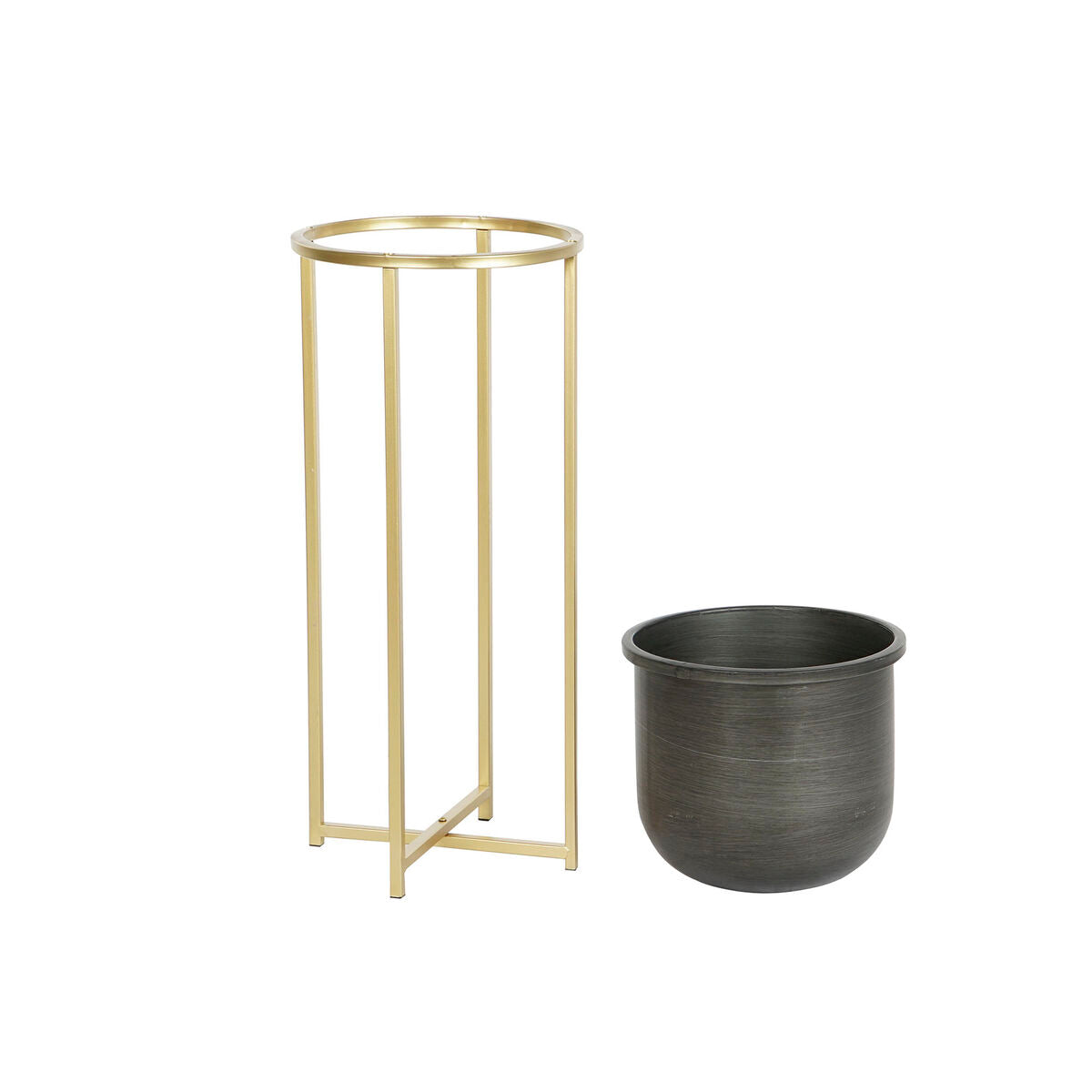 Set of Planters DKD Home Decor 28,5 x 28,5 x 65,5 cm 28 x 28 x 65 cm Black Golden Metal-2