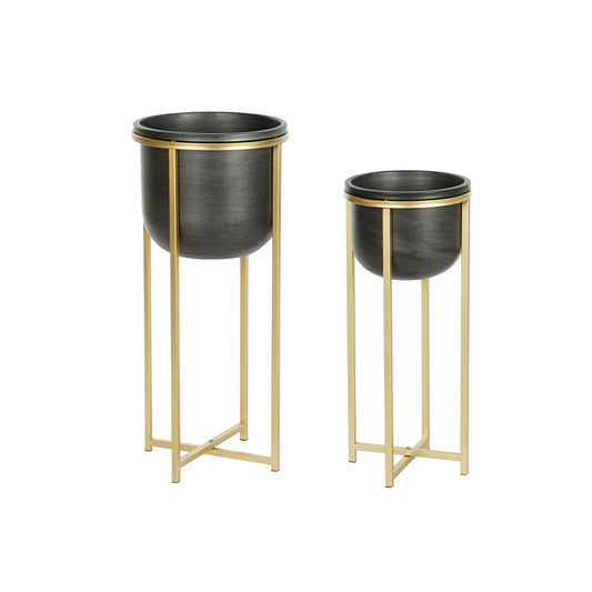 Set of Planters DKD Home Decor 28,5 x 28,5 x 65,5 cm 28 x 28 x 65 cm Black Golden Metal-0