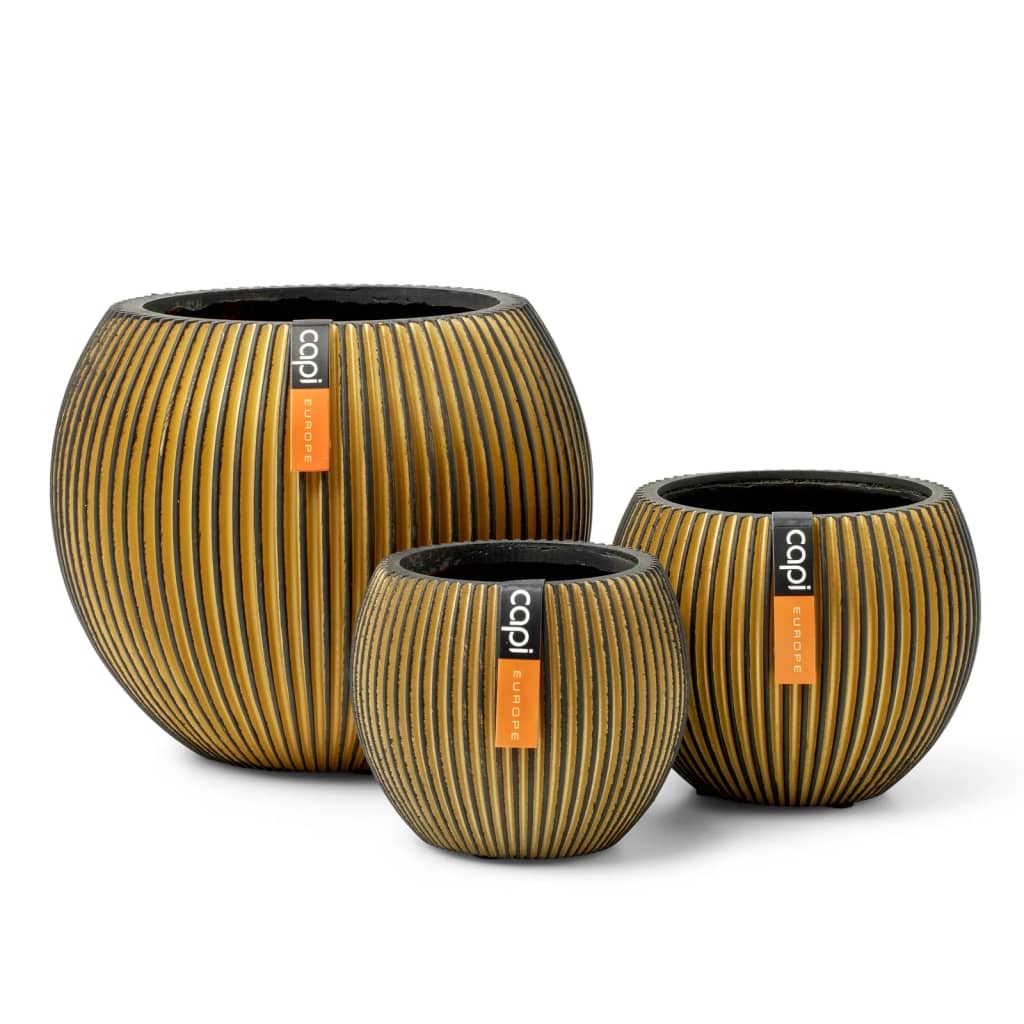 3-delige Bloempottenset Groove goudkleurig