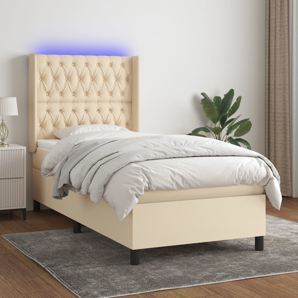 Boxspring met matras en LED stof crèmekleurig 100x200 cm
