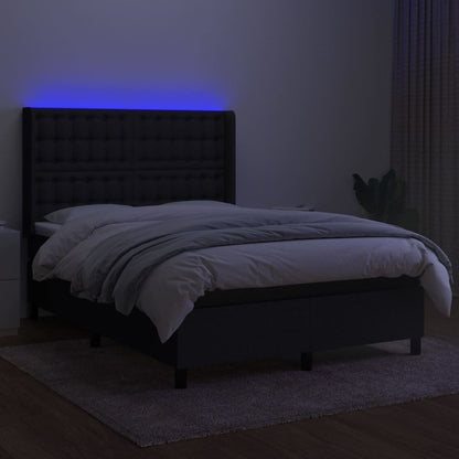 Boxspring met matras en LED stof zwart 140x200 cm