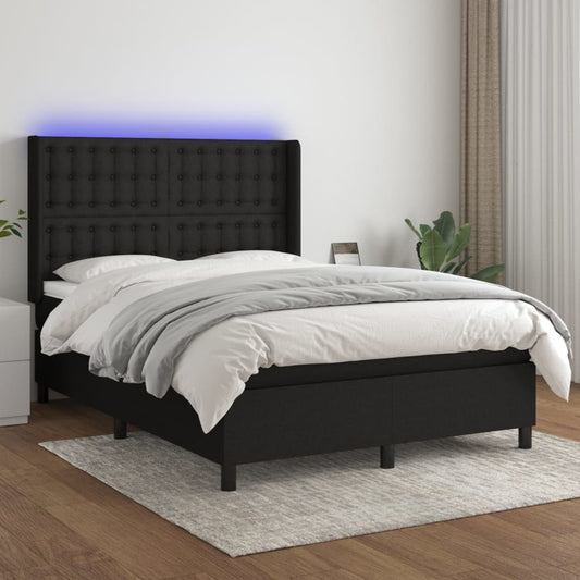 Boxspring met matras en LED stof zwart 140x200 cm