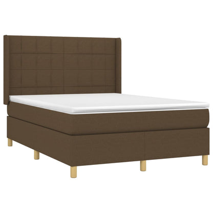 Boxspring met matras en LED stof donkerbruin 140x190 cm